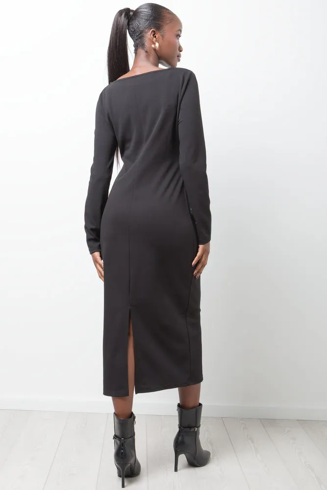 Side Ruched Bodycon Dress Black