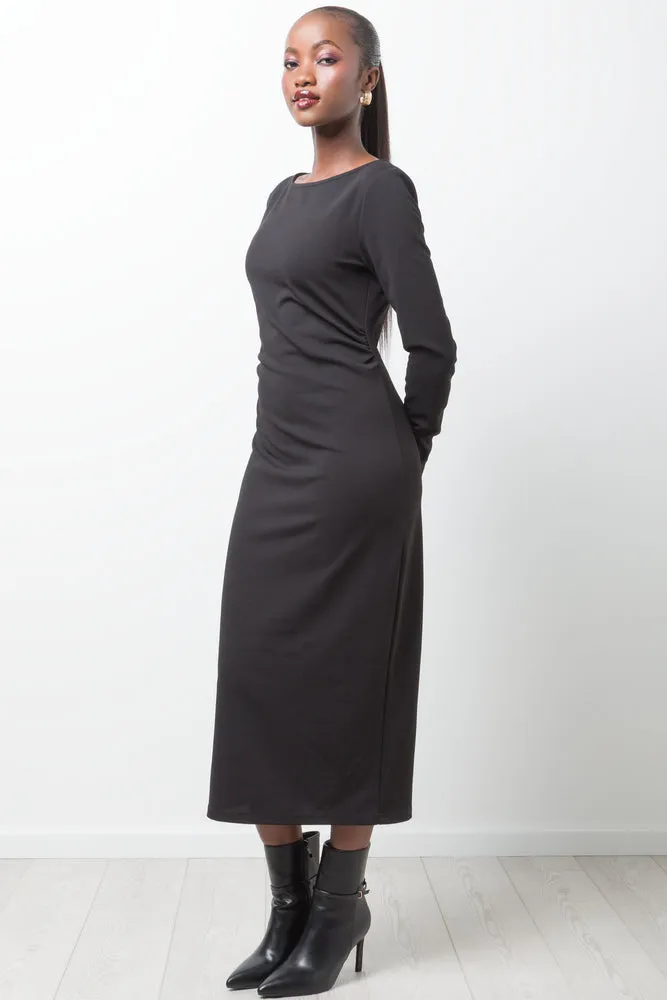 Side Ruched Bodycon Dress Black