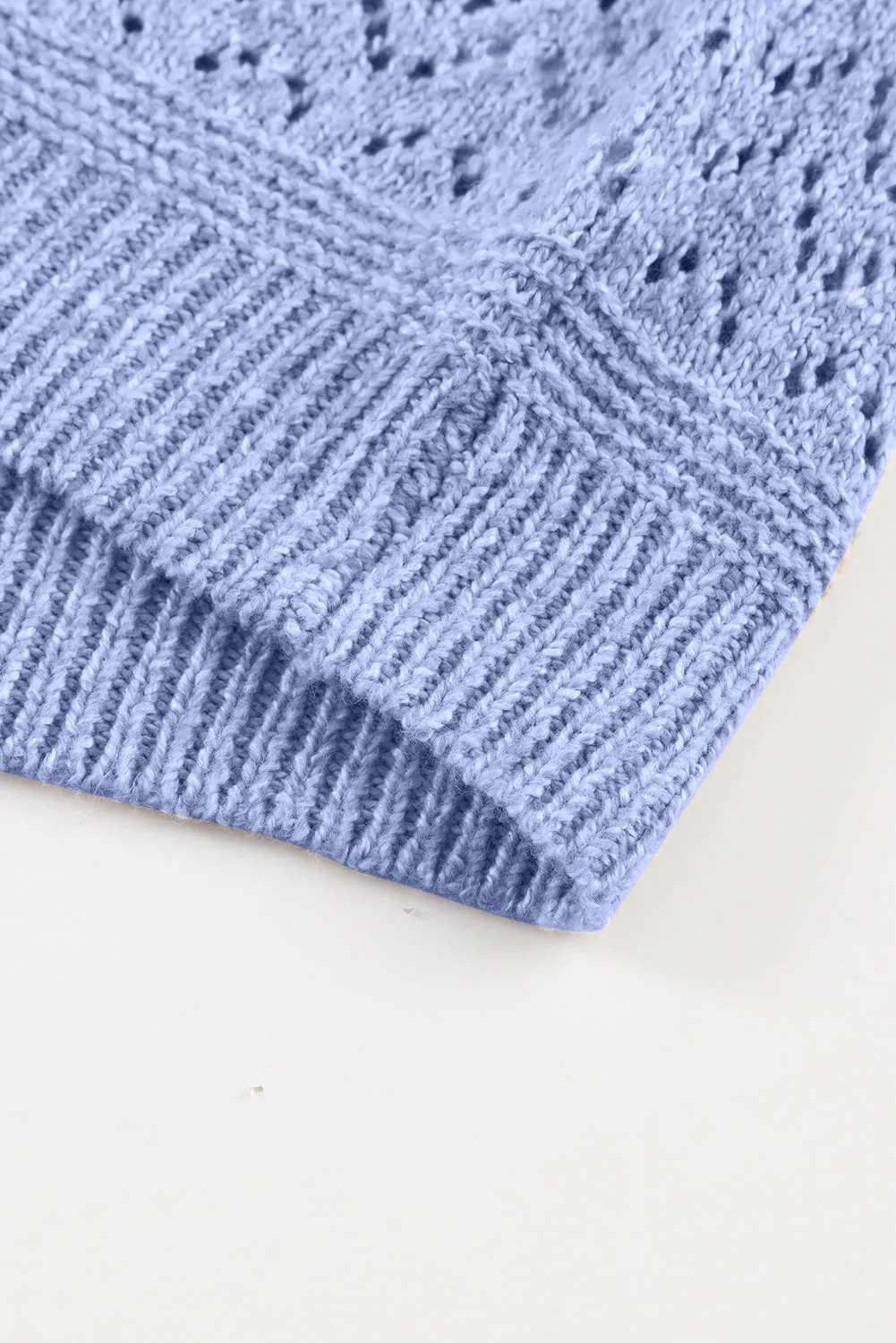 Sky Blue Eyelet Pattern Detail V Neck Drop Shoulder Sweater