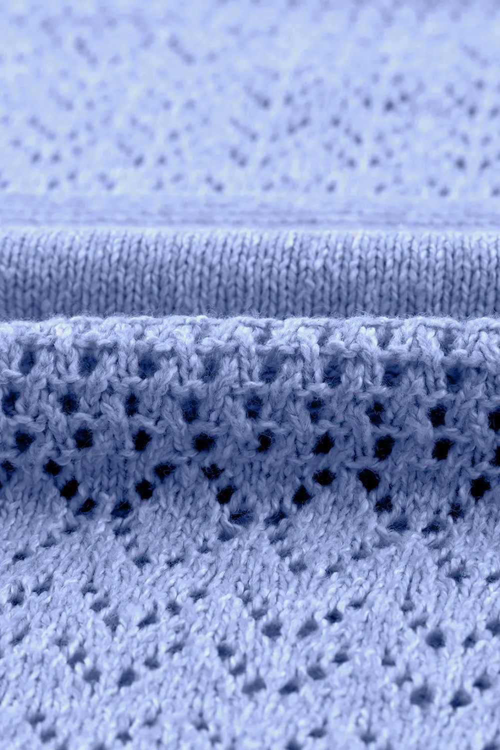 Sky Blue Eyelet Pattern Detail V Neck Drop Shoulder Sweater