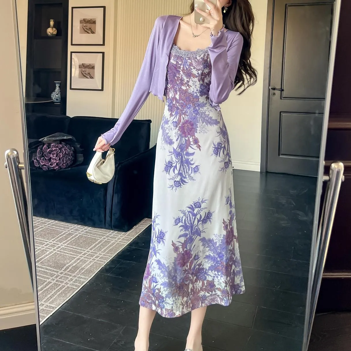 Slinky Lace Trim Maxi Dress for Women