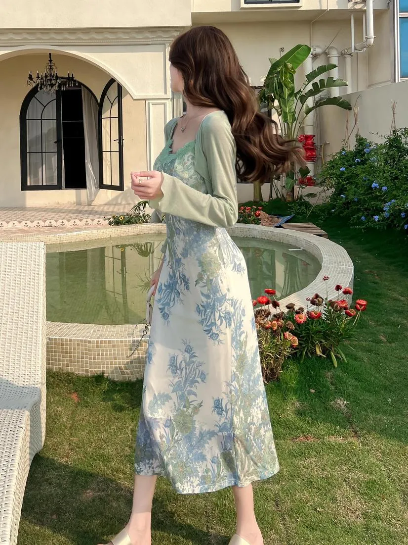 Slinky Lace Trim Maxi Dress for Women