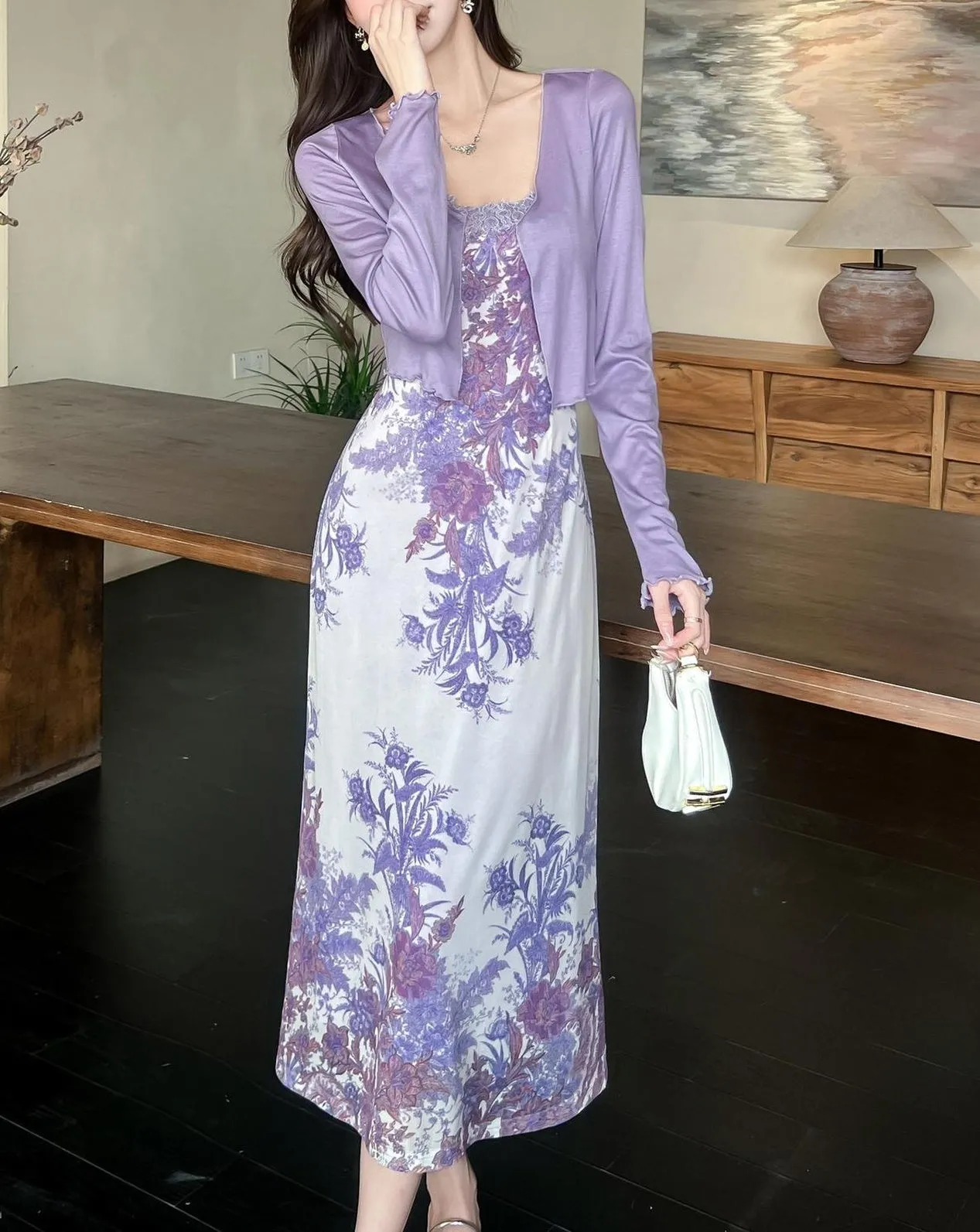 Slinky Lace Trim Maxi Dress for Women