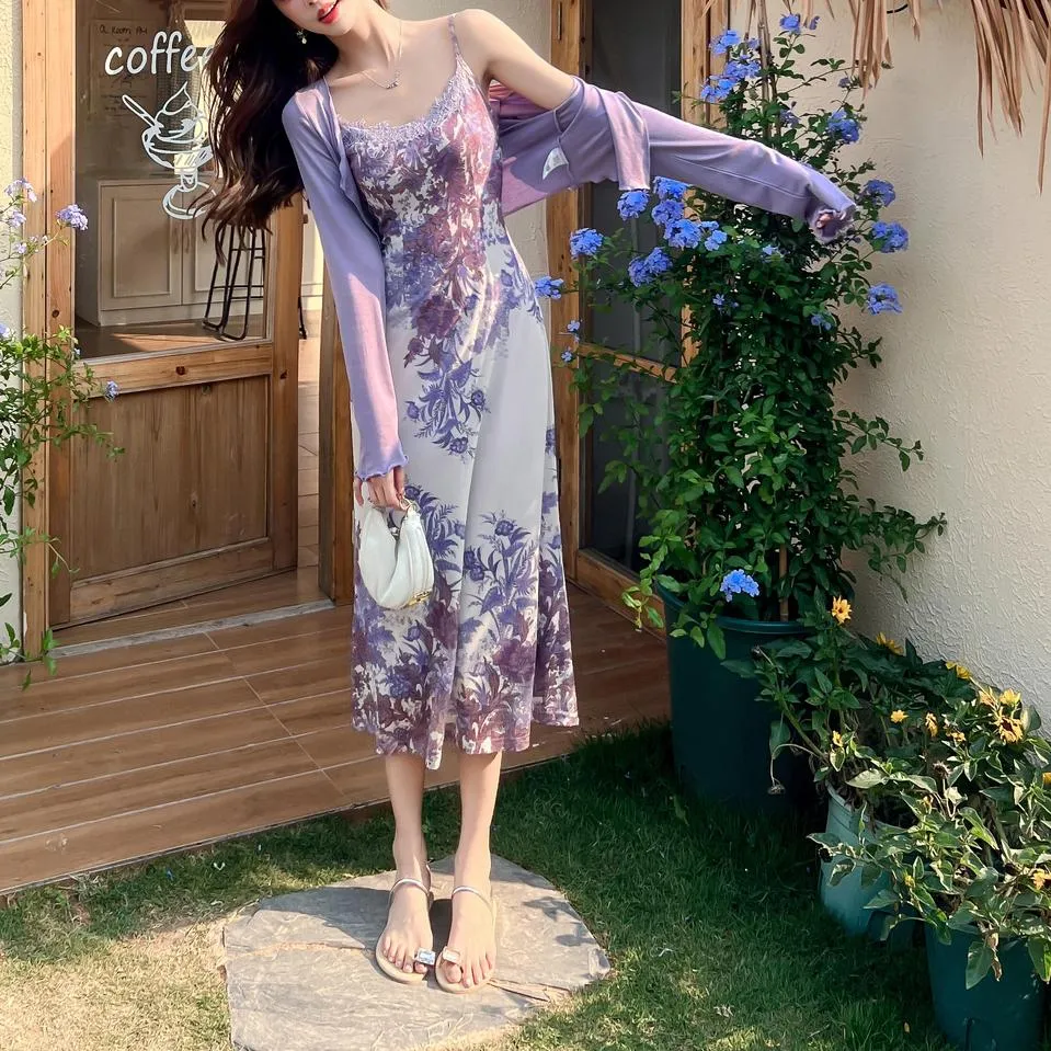 Slinky Lace Trim Maxi Dress for Women