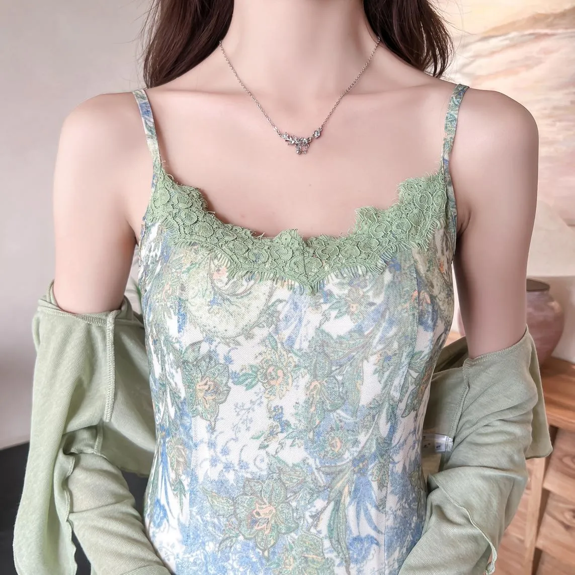 Slinky Lace Trim Maxi Dress for Women