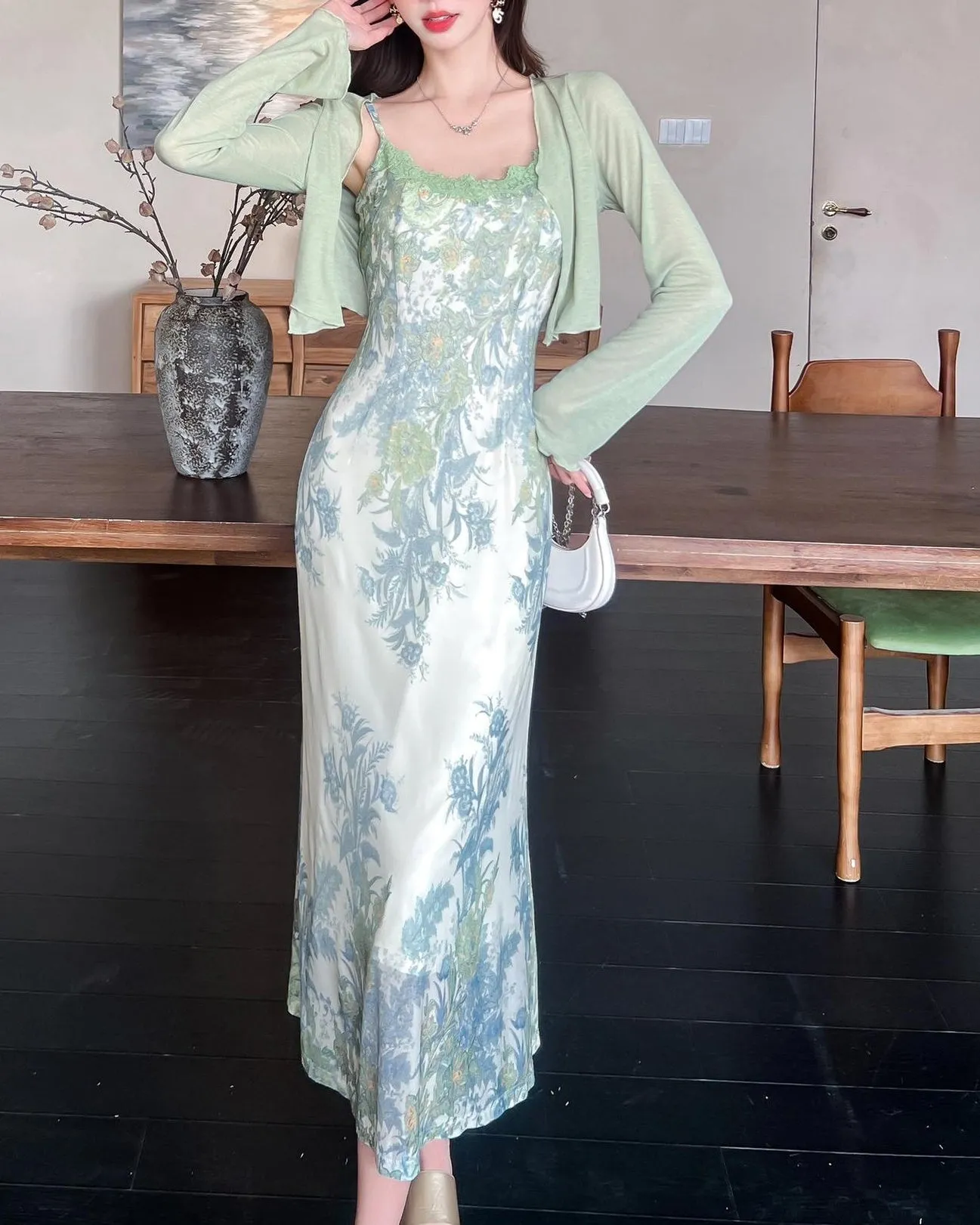 Slinky Lace Trim Maxi Dress for Women