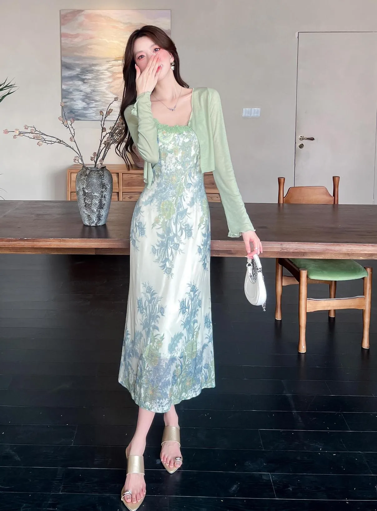 Slinky Lace Trim Maxi Dress for Women