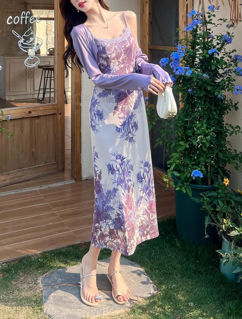 Slinky Lace Trim Maxi Dress for Women