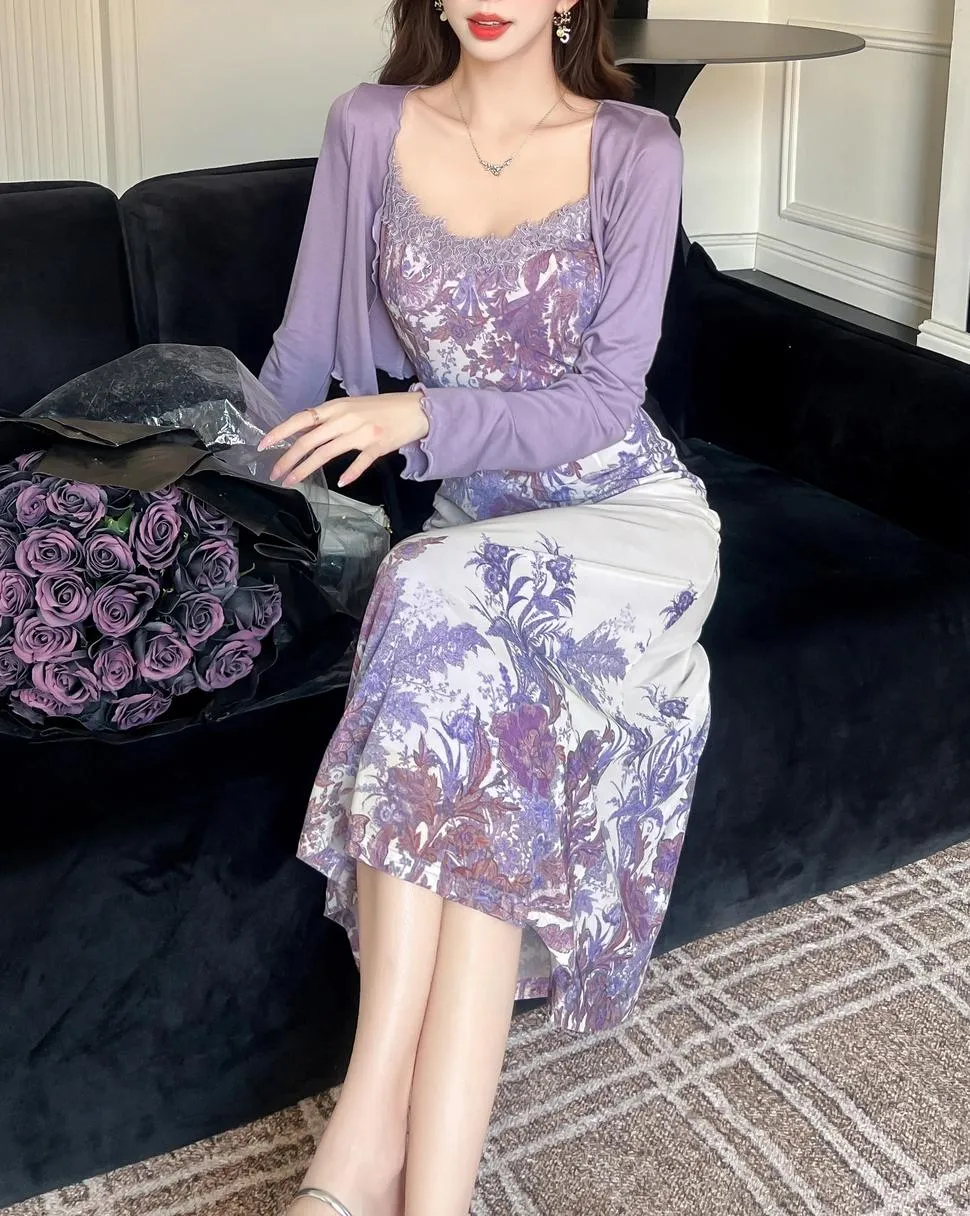 Slinky Lace Trim Maxi Dress for Women