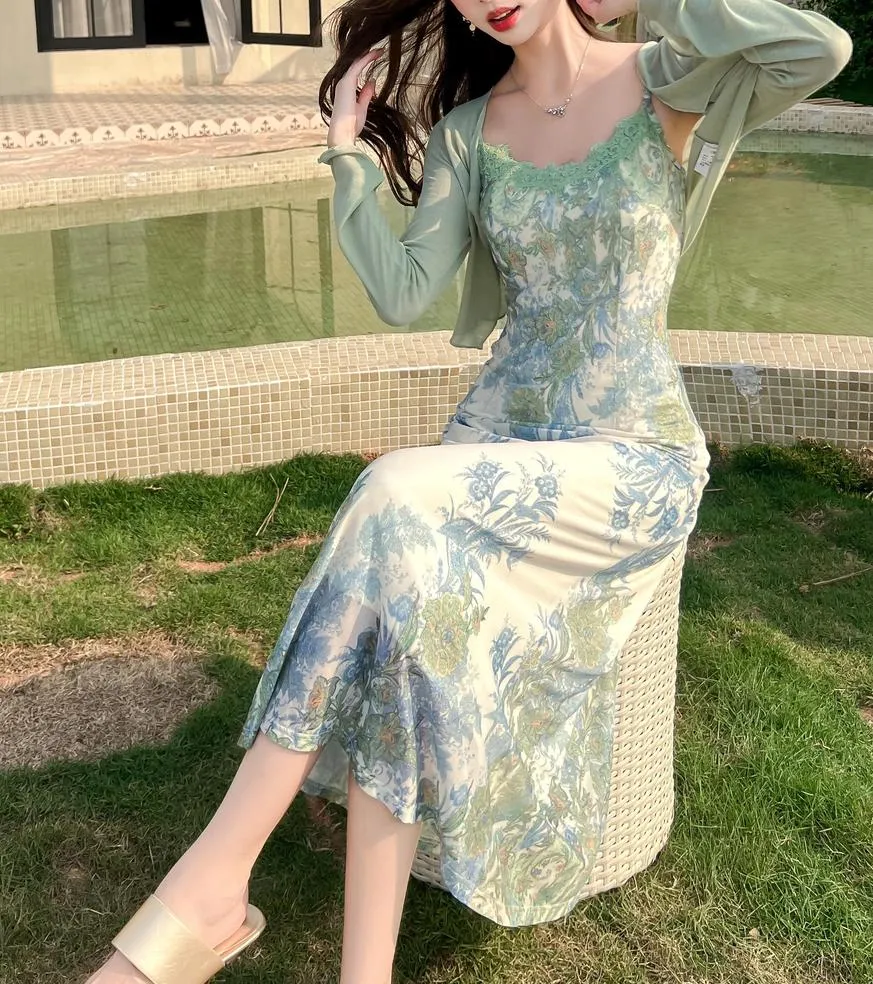 Slinky Lace Trim Maxi Dress for Women