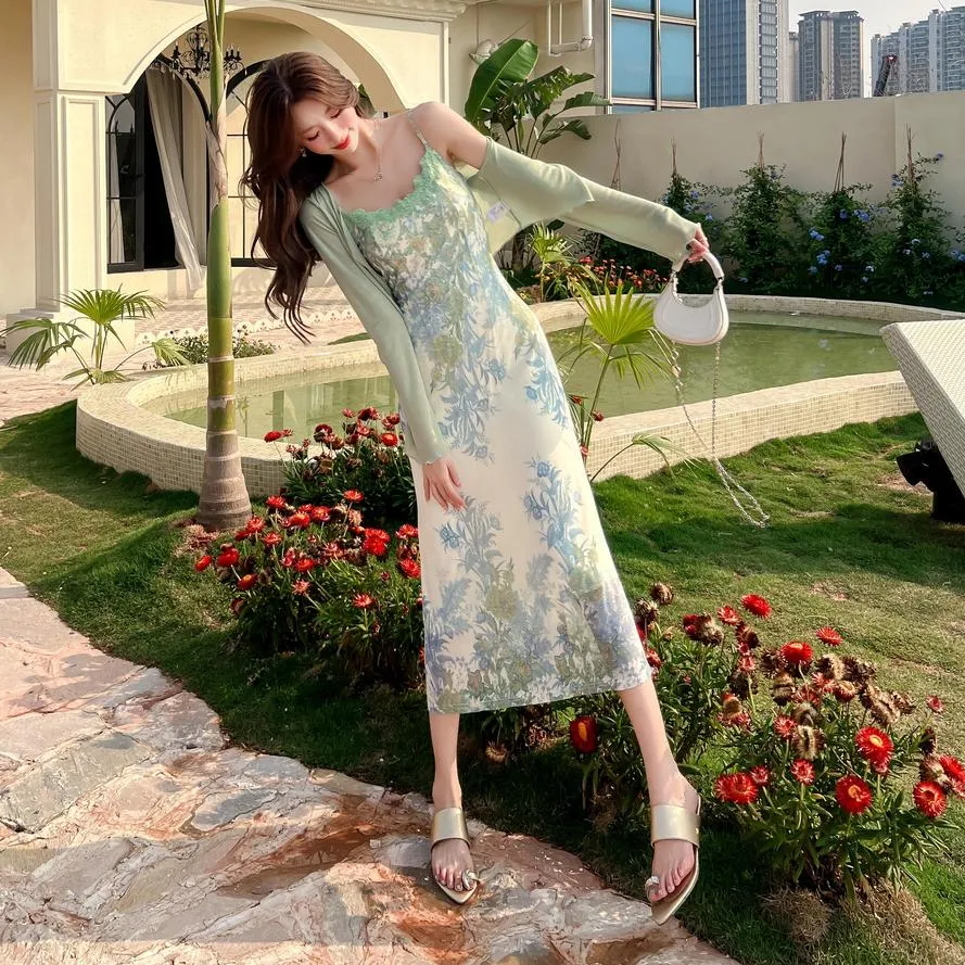 Slinky Lace Trim Maxi Dress for Women