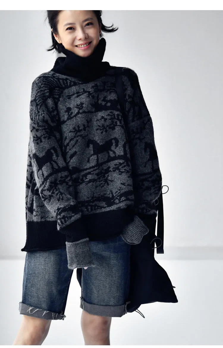 soft flapped turtleneck warm sweater for women winter