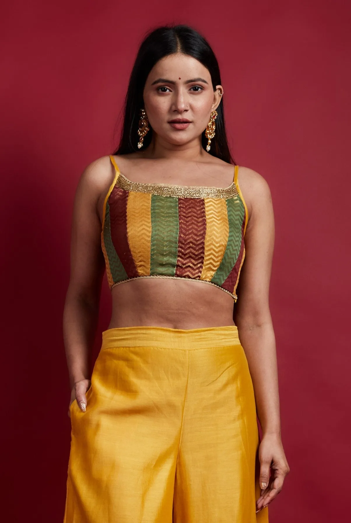 Sphagetti Blouse in Multi Colored Zari Weave
