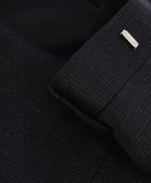 STRELLSON - Slim Black Wool Abstract Check Dot Flat Front Dress Pants - 31W