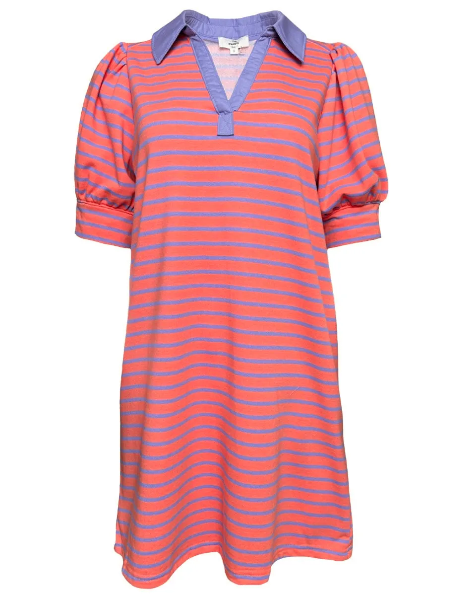 Striped Print Puff Sleeve Mini Dress in Grapefruit