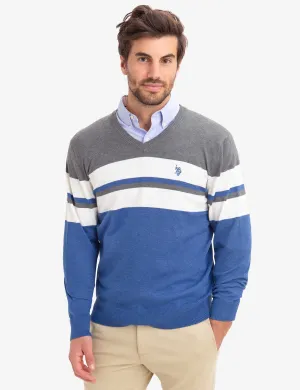 STRIPED V-NECK SWEATER