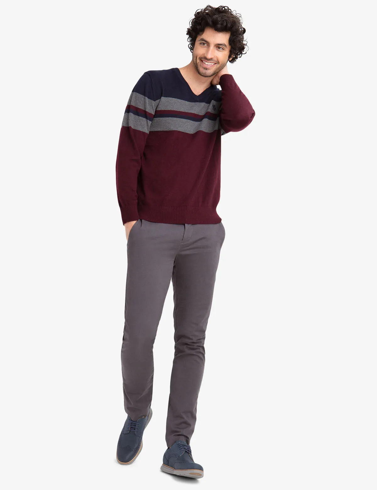STRIPED V-NECK SWEATER