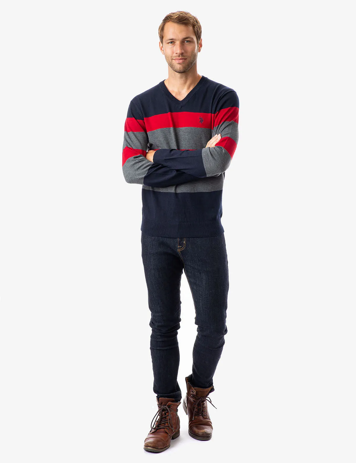 STRIPED V-NECK SWEATER