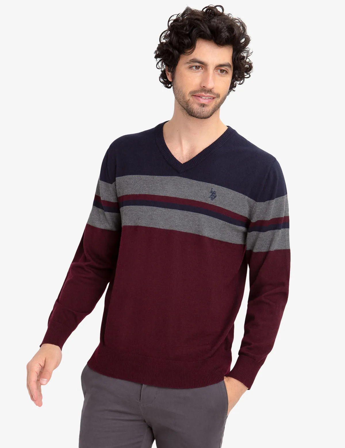 STRIPED V-NECK SWEATER