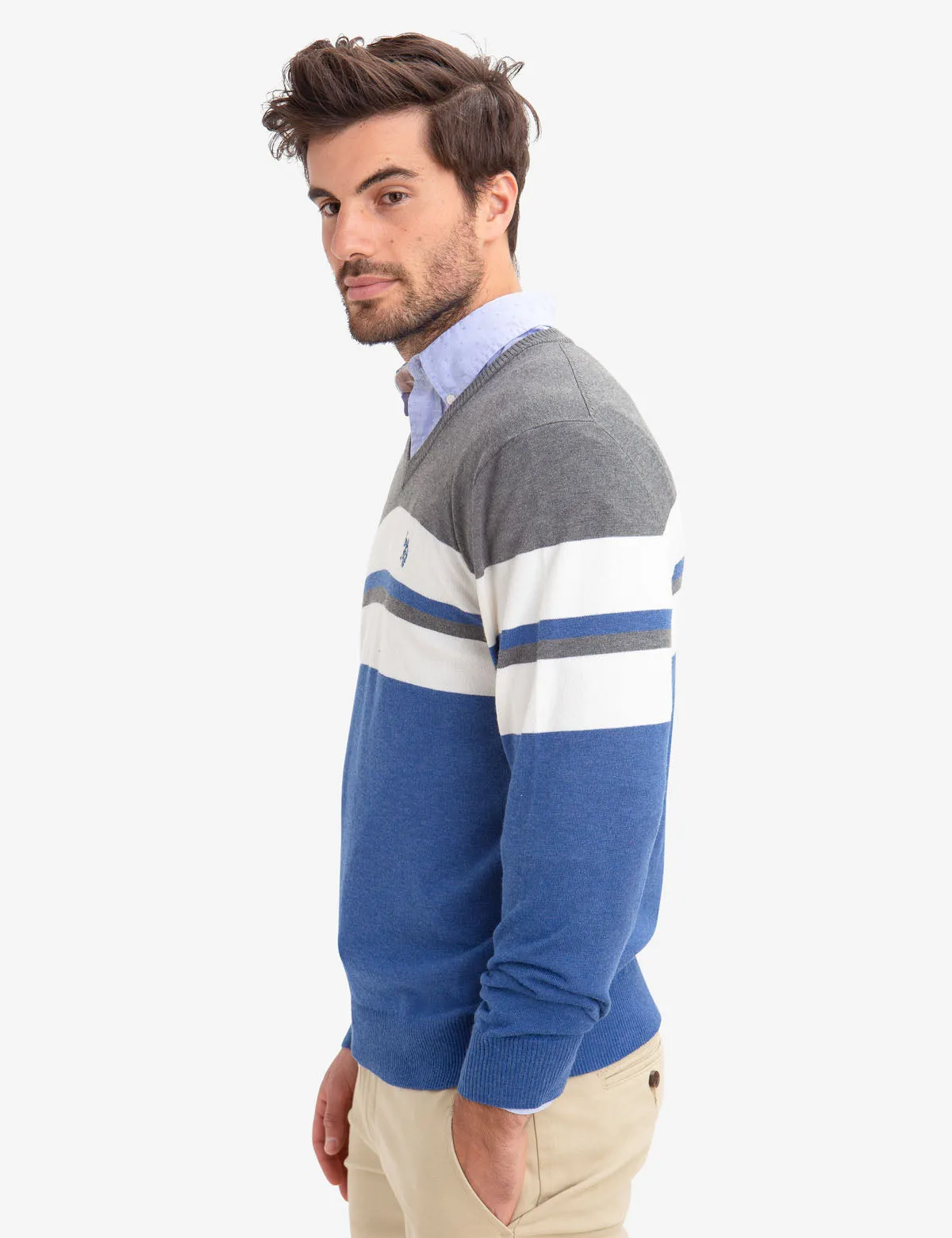 STRIPED V-NECK SWEATER