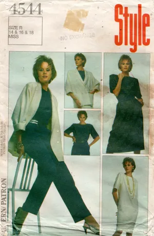 Style 4544 Womens Jacket Dress Top Skirt & Pants 1980s Vintage Sewing Pattern Size 14 - 18 UNCUT Factory Folded