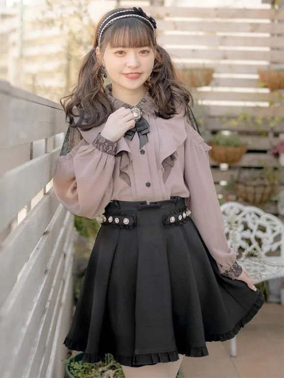 Sweet Lolita Blouses Pink Long Sleeves Lolita Top Lace Ruffles Bow Lolita Shirt