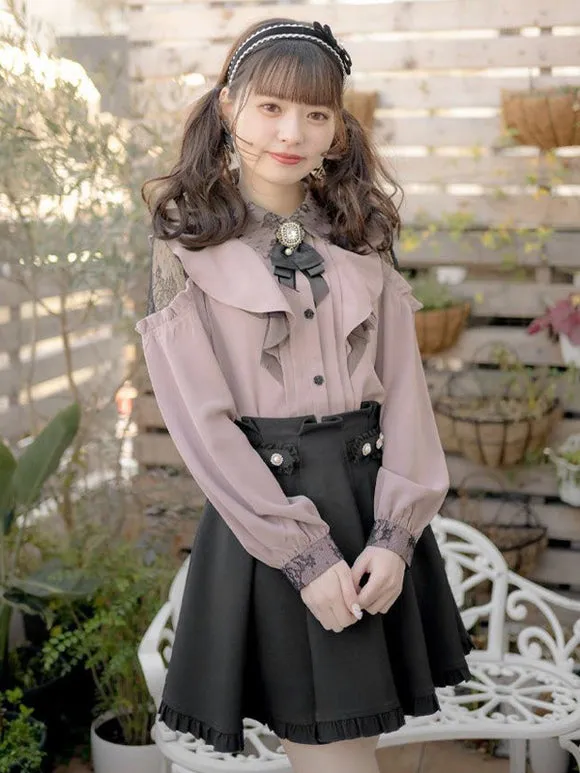 Sweet Lolita Blouses Pink Long Sleeves Lolita Top Lace Ruffles Bow Lolita Shirt