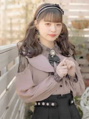 Sweet Lolita Blouses Pink Long Sleeves Lolita Top Lace Ruffles Bow Lolita Shirt