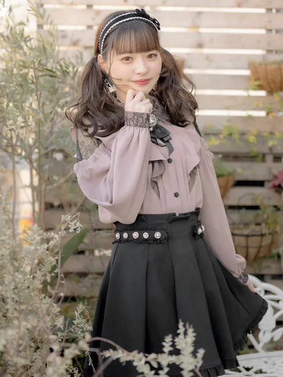 Sweet Lolita Blouses Pink Long Sleeves Lolita Top Lace Ruffles Bow Lolita Shirt