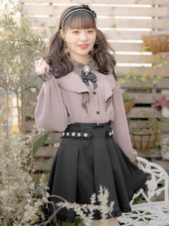 Sweet Lolita Blouses Pink Long Sleeves Lolita Top Lace Ruffles Bow Lolita Shirt