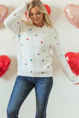 Sweetheart Sequin Round Neck Long Sleeve Sweater