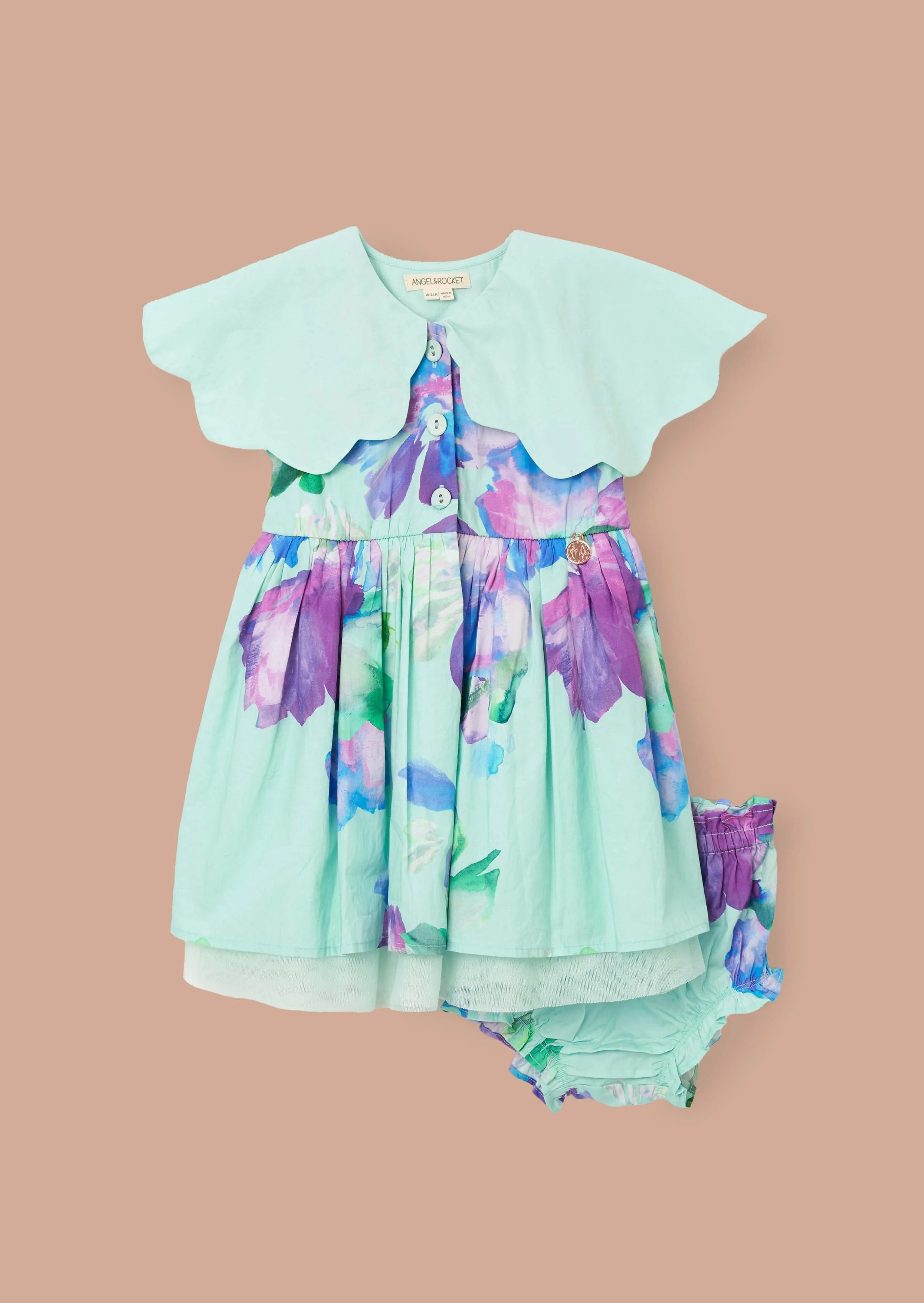 Sybil Mint Scalloped Collar Dress And Print Bloomer