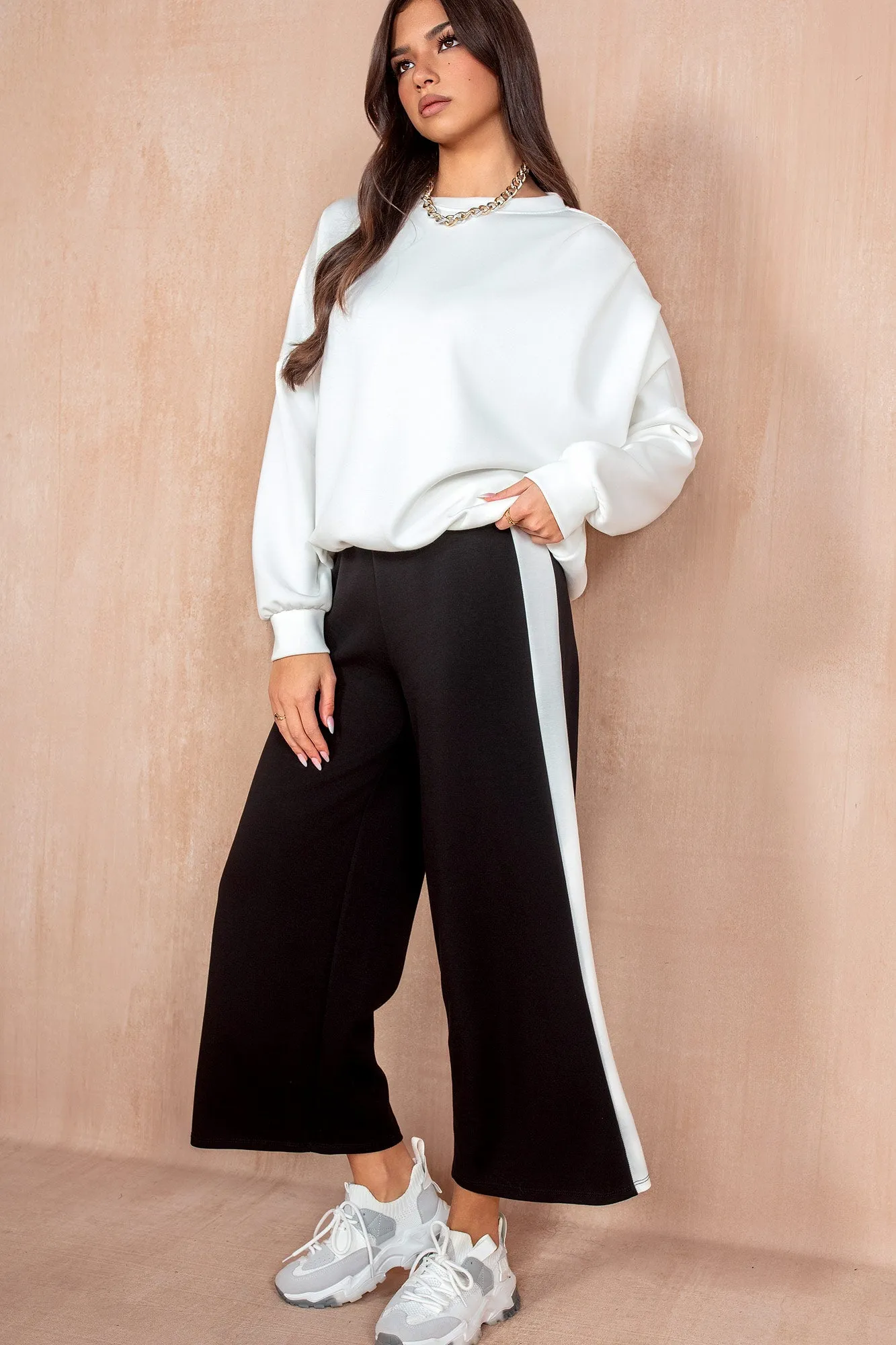 Tammy Black Side Stripe Wide Leg Joggers