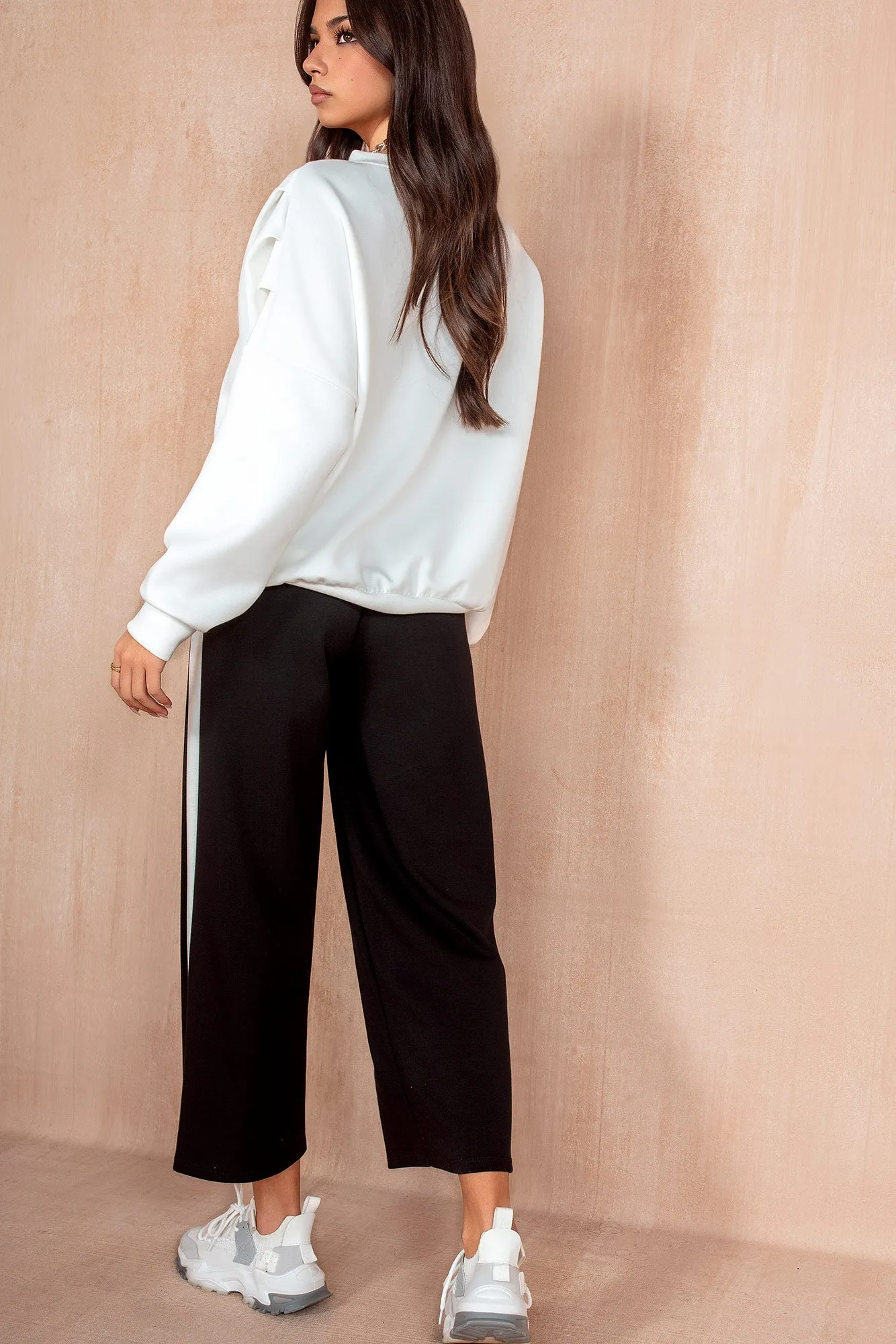 Tammy Black Side Stripe Wide Leg Joggers