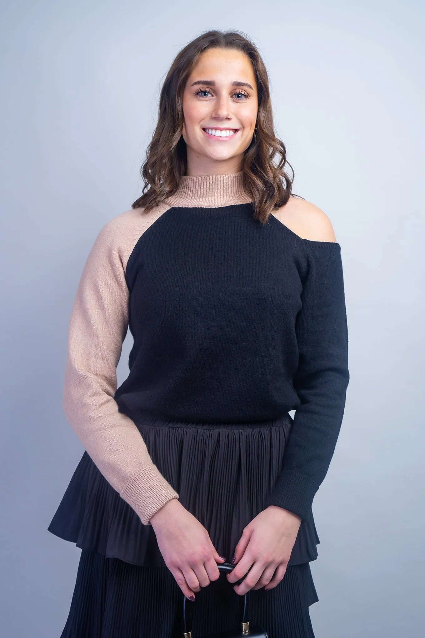 Tan Black Neck Cutout Sweater