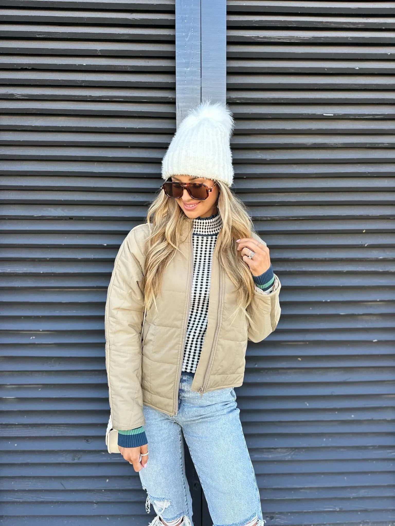 Taupe Zip Up Puffer Jacket - FINAL SALE