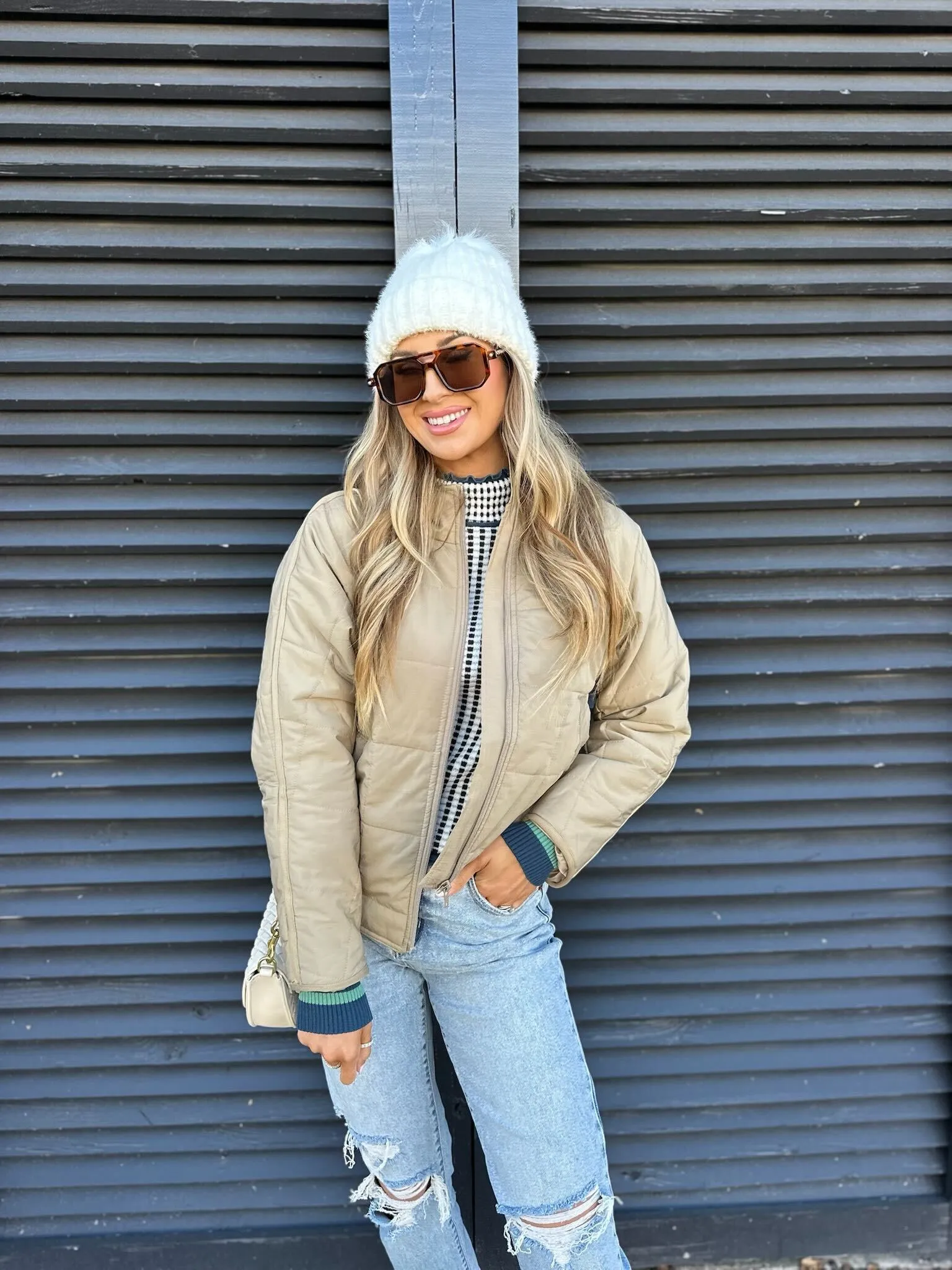 Taupe Zip Up Puffer Jacket - FINAL SALE