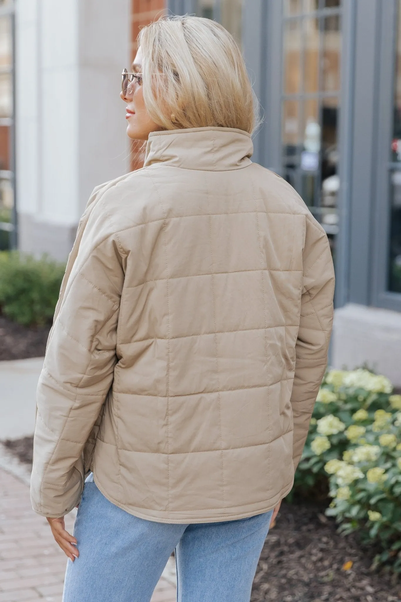 Taupe Zip Up Puffer Jacket - FINAL SALE