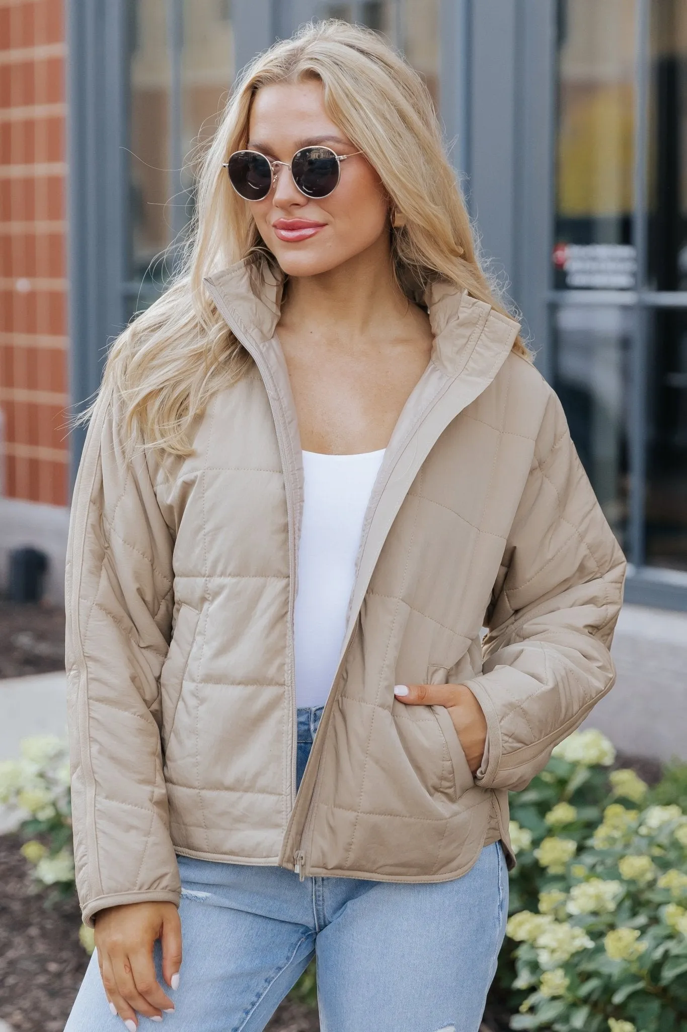 Taupe Zip Up Puffer Jacket - FINAL SALE