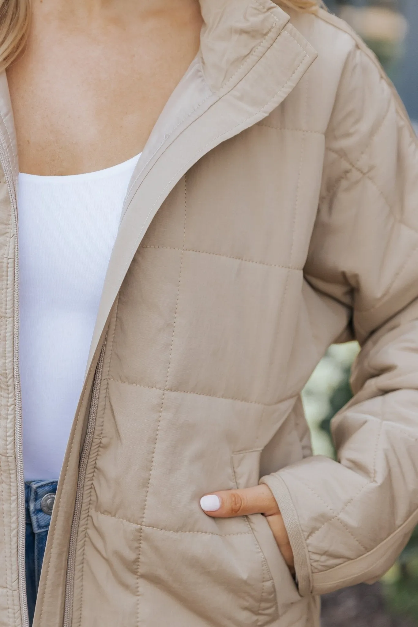 Taupe Zip Up Puffer Jacket - FINAL SALE