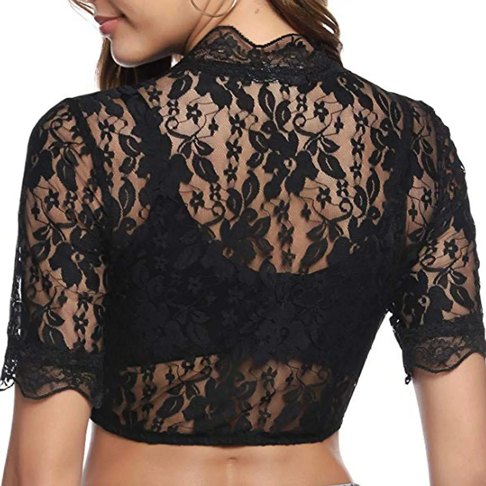 Tops Blouses Black Women's Blouse Lace Cutout Lingerie Corset Lingerie