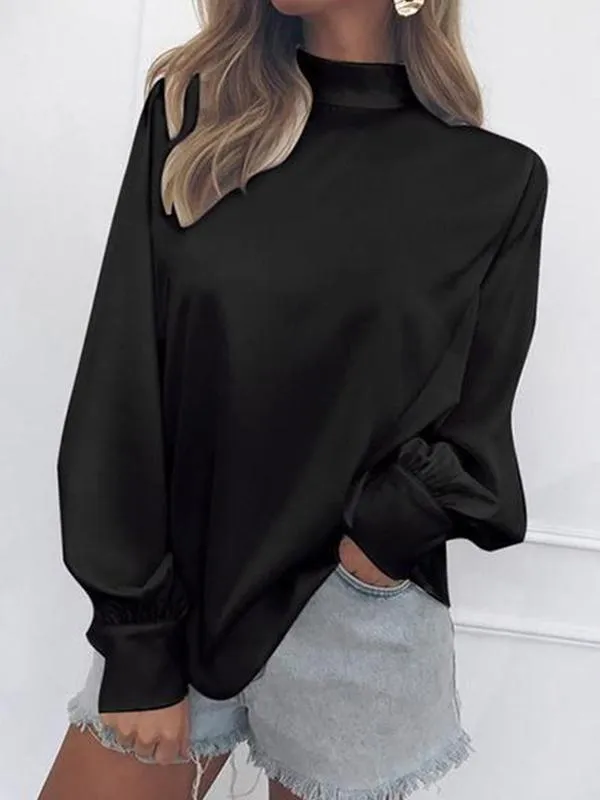 Turtleneck Lantern Sleeve Snow Spinning Blouses
