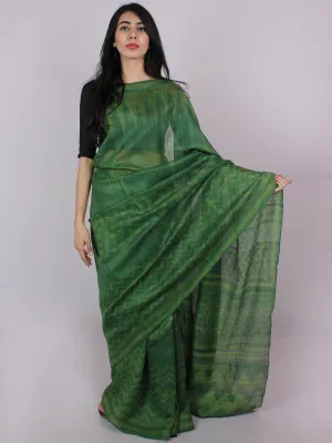 Tussar Handloom Silk Hand Block Printed Saree in Basil & Fern Green - S031701206