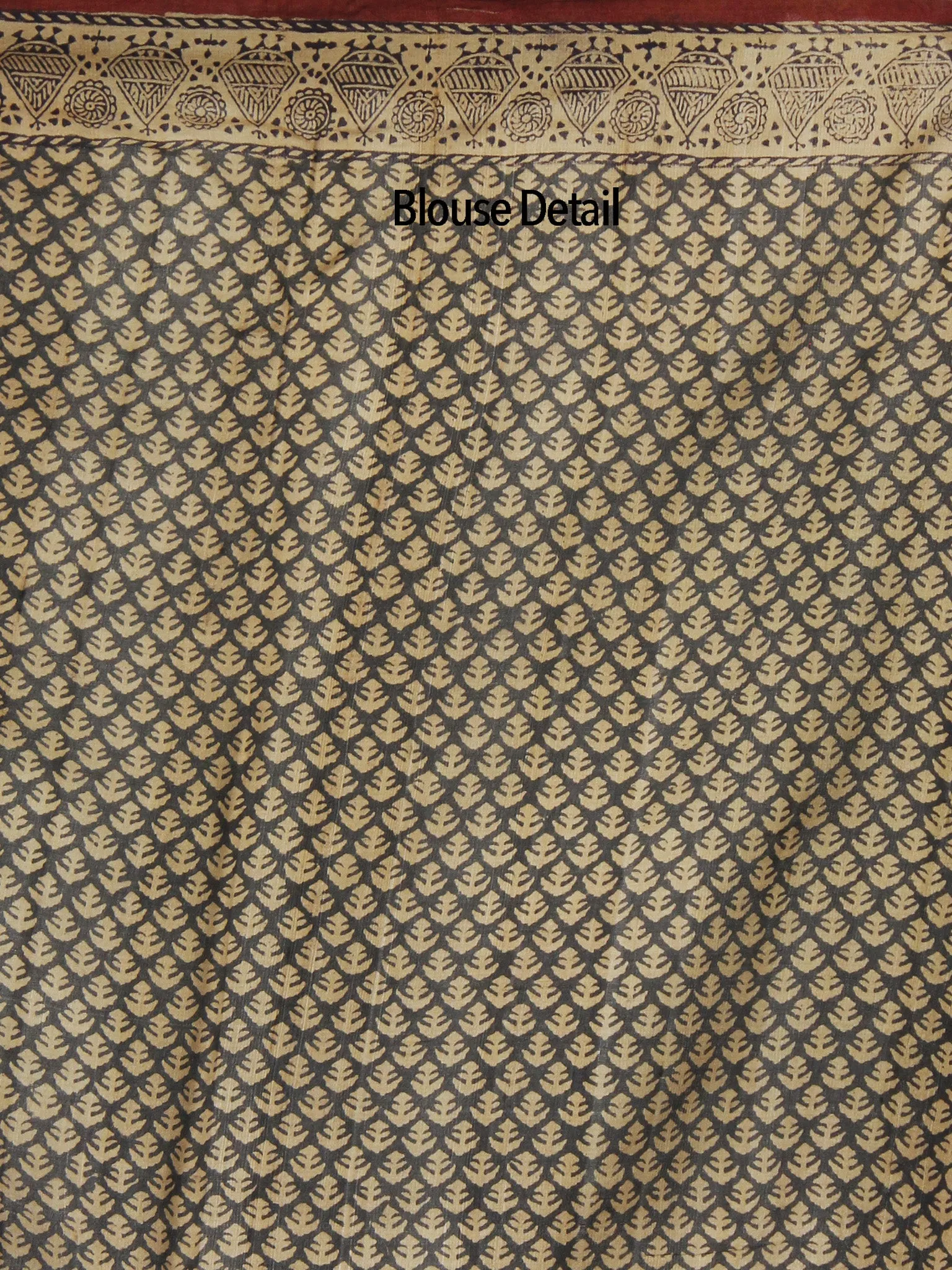Tussar Handloom Silk Hand Block Printed Saree in Beige Black - S031702540