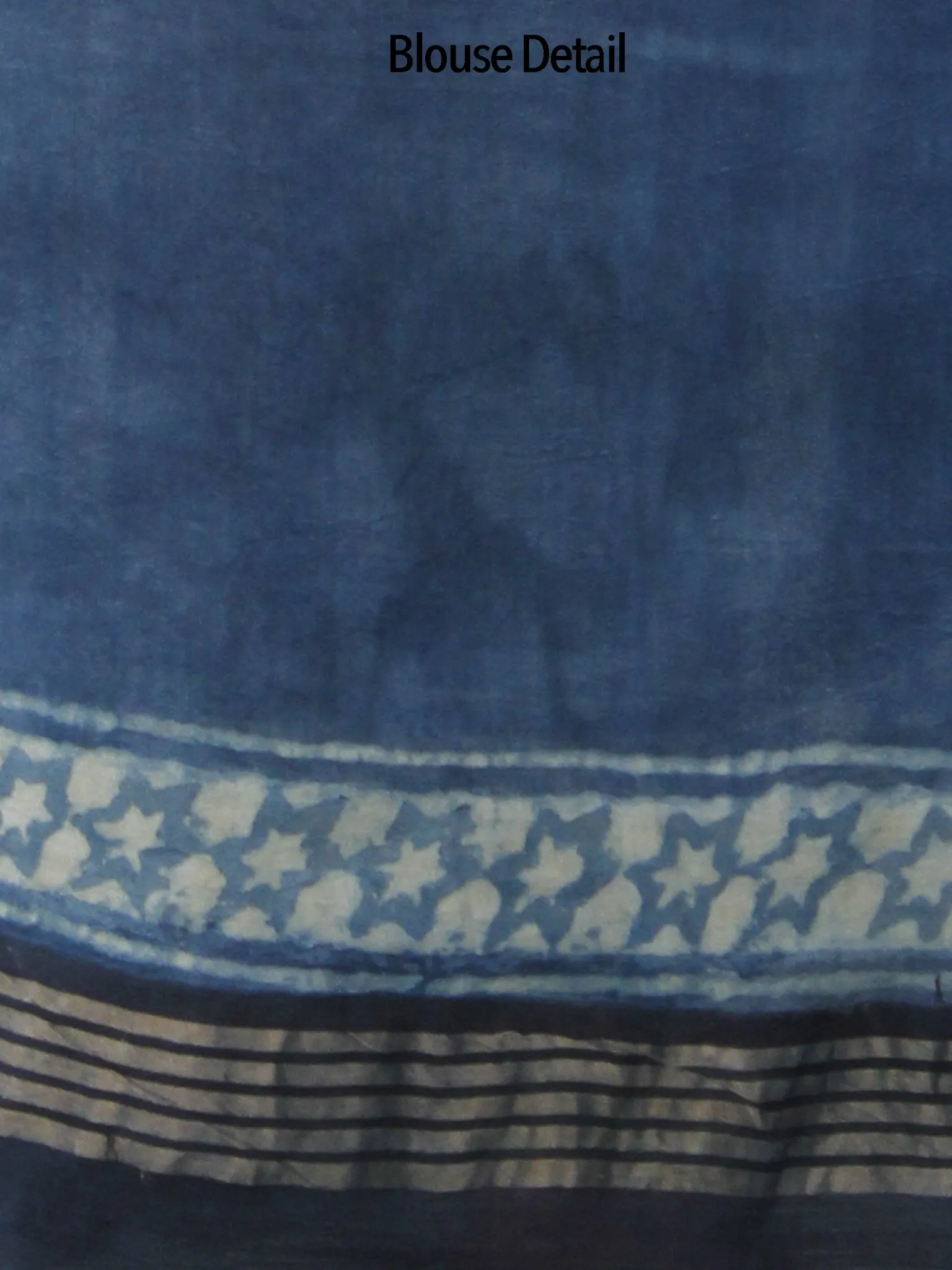 Tussar Handloom Silk Hand Block Printed Saree in Indigo Ivory - S031702545