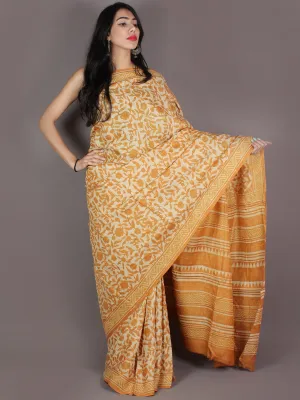 Tussar Handloom Silk Hand Block Printed Saree in Mustard Yellow Ivory - S03170952