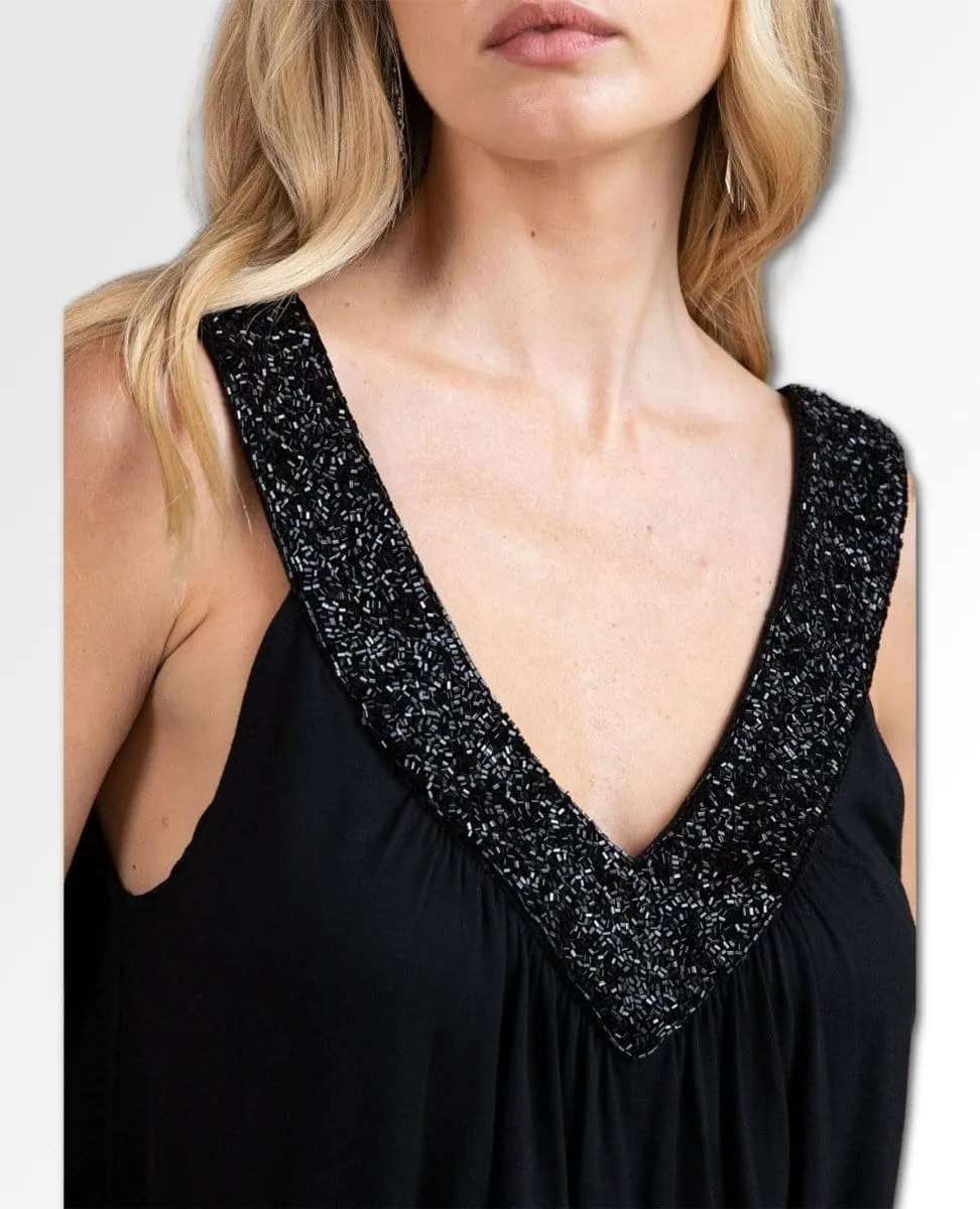 Twinkle Beaded Tank Top Black