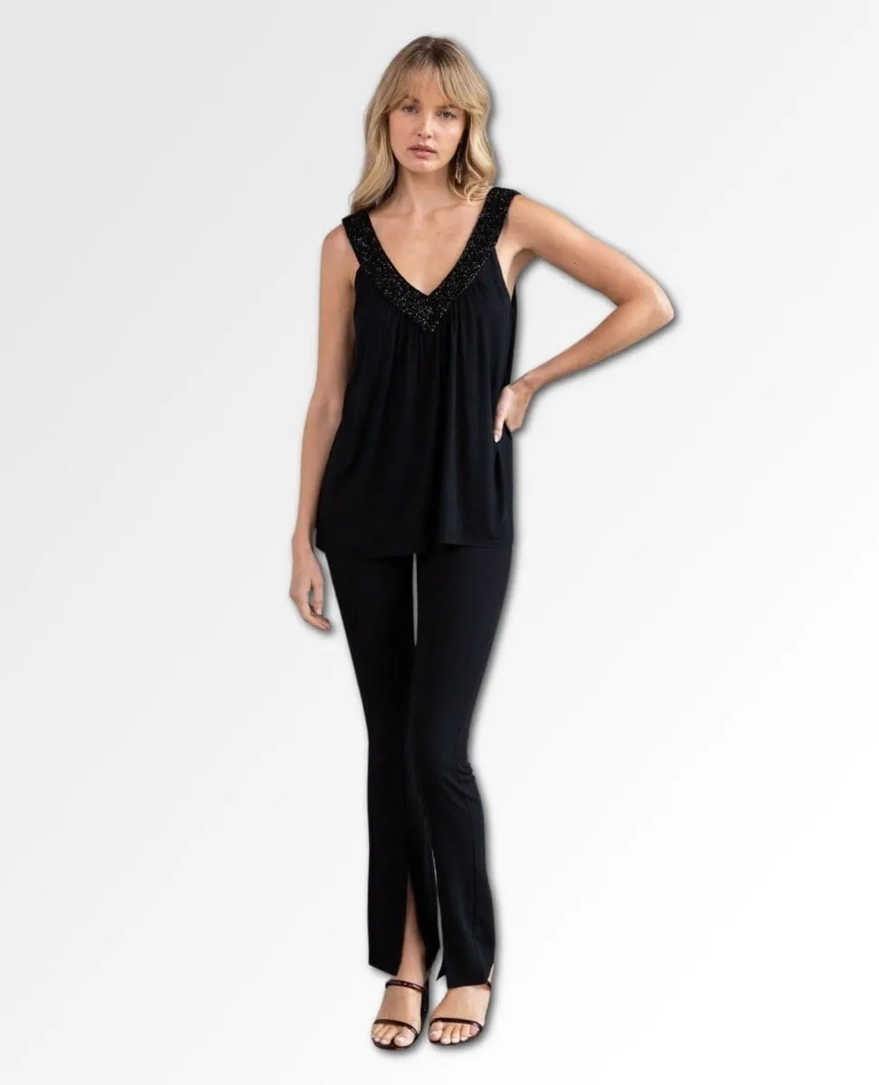 Twinkle Beaded Tank Top Black