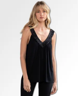 Twinkle Beaded Tank Top Black