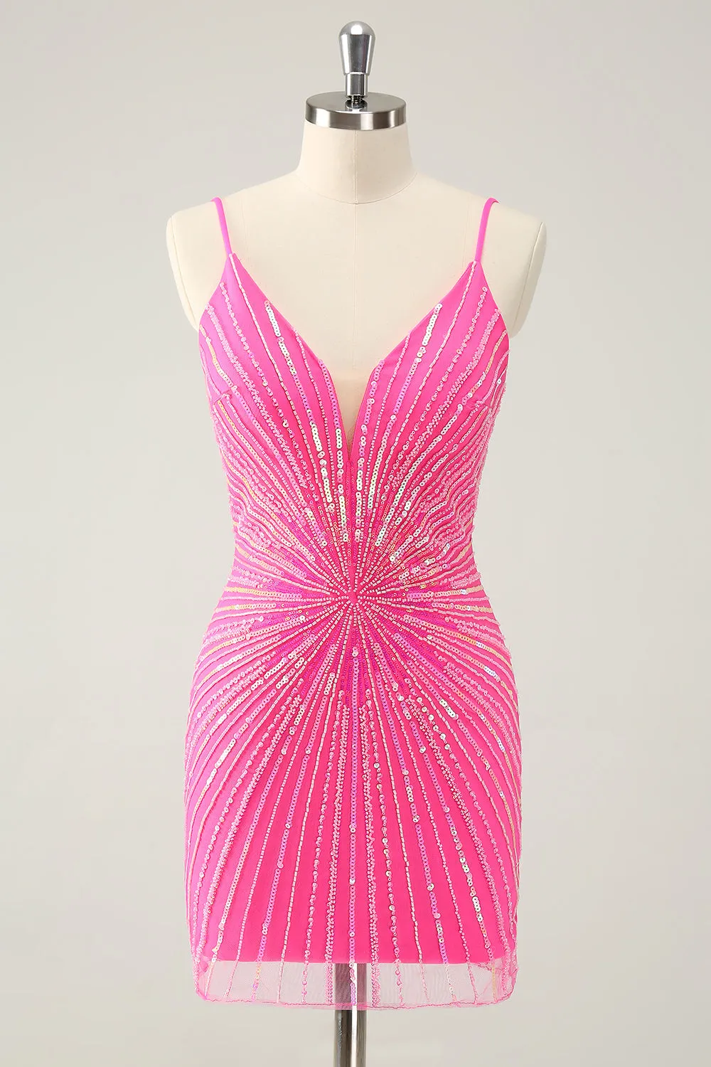 Unique Glitter Tight Backless Hot Pink Short Homecoming Dress with Sequins